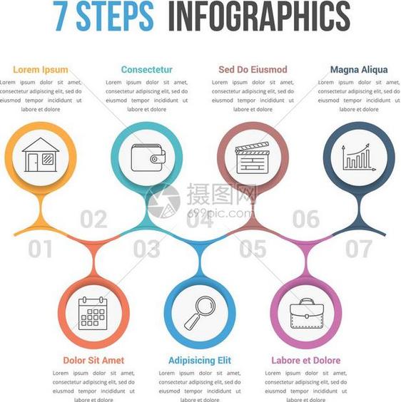7个步骤信息图包含7个螺纹或选项商业信息图流程矢量eps10插图的像模板图片