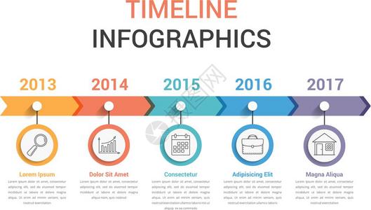时间线带有多彩箭头工作流程或图矢量eps10插图的时线信息表模板图片