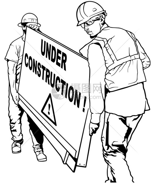 两名建筑工人携带木制板