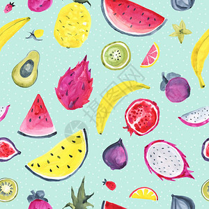 热带异国水果的形态抽象无缝背景热带异国水果的无缝热带形态手画食品设计图片