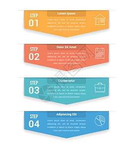 四步图表带有箭头的插图模板包括四个步骤或选项工作流程进图矢量eps10插图背景图片