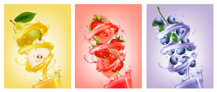 新鲜多汁的水果果汁矢量设计模板图片
