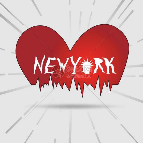 以自由雕像命名的新纽约心脏古迹用自由雕像标注新纽约心脏古迹用于印刷T衬衫图形案Victor插图用自由雕像打印T衬衫图片