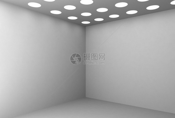 3D白色空房间角图片