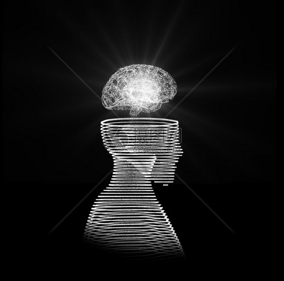 大脑人头黑的造内装脑头黑的造脑头模型未来技术人脑智能模型3D插图脑人头未来技术脑模型图片