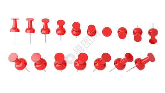 收集各种红色顶针白底座上的缩略图收集各种红色顶针白背景上的缩略图3d插图片