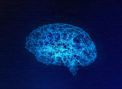 蓝色人类大脑以工智能技术概念的形式3D图解d图片