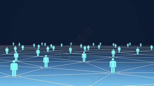 大型人群符号与蓝色背面的连接线相大型人群符号与蓝背景的连接线社会技术概念网络3d插图社会技术概念3d插图图片