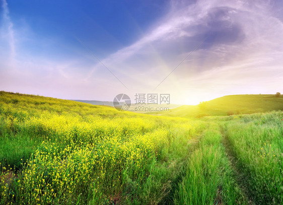 山地草原日落自然的构成图片