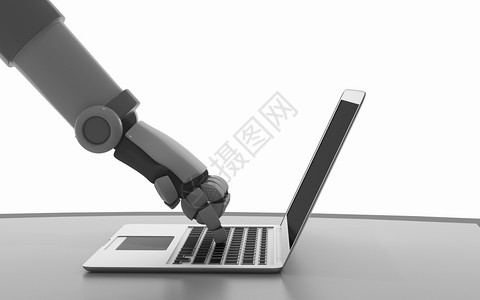 机器人使用在白色上隔离的计算机人工本手造智能在未来技术概念中的手3d插图图片