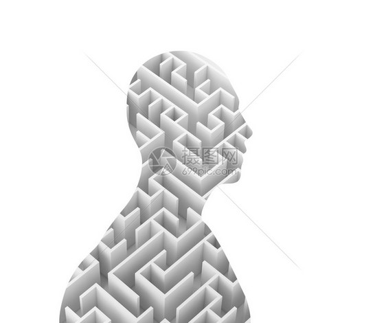 人类形状和Maze孤立在白色背景上3D投影3D投影D图片