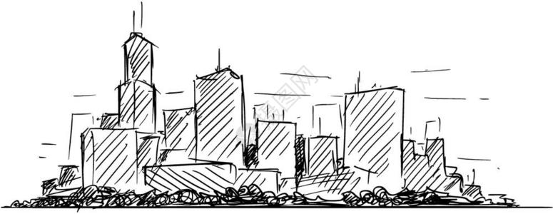 手绘房子插画-手绘房子卡通-狭窄的内阁图标影子反射设计矢量插图插图