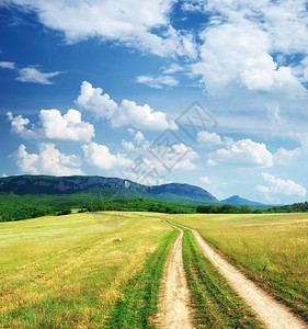 平原路道和深蓝天空自然设计山地草原的公路背景