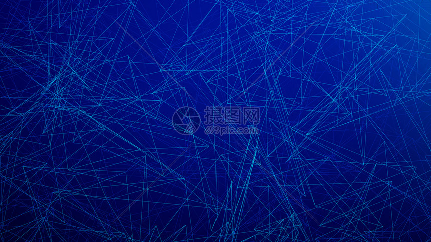 技术概念3d抽象图解蓝色网络连接三角线蓝色背景技术概念3d抽象图解