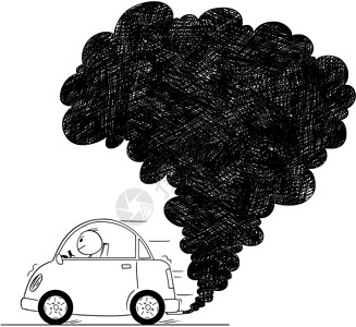 我又好了汽车空气污染的矢量绘图说明艺术笔和墨水绘画从汽车排气到
