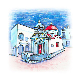 希腊Mykonos岛的Agiaanna教堂希腊风岛Mykonos岛典型的希腊教堂建筑图片