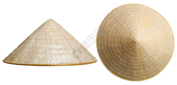 由草或竹锥式越南古典帽子从顶部和侧面的越南帽子交织而成图片