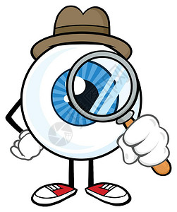 球牛眼球侦探卡通mascot字符外观带有放大镜矢量i说明孤立于白色背景