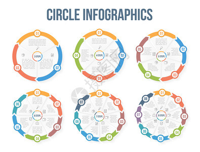 圆形信息图样板圆形信息图样板包含34567和8个元素步骤或选项工作流程或图数据振动矢量eps10插图图片