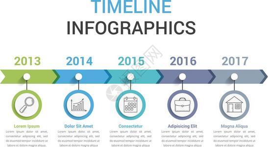 时间线带有多彩箭头工作流程或图矢量eps10插图的时线信息表模板图片