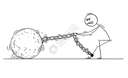 星云锁链卡通插图说明男人或商将铁球捆绑在脚上插画