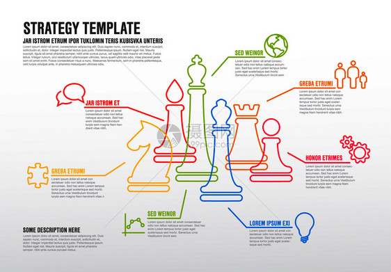 具有细线象棋数字的矢量业务战略信息图模板图片