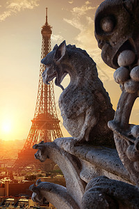 法国巴黎圣母院和埃菲尔铁塔的Chimeras图片