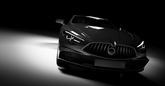 现代黑色运动车在背景的聚光灯下3D制成D豪华汽车图片