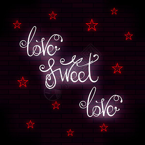 名牌彩色尼恩字母浪漫爱情在布瑞克背景上的引号设计名牌彩色尼昂字母设计浪漫爱情引号设计图片