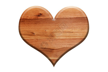 木质心脏形状孤立在白色上爱符号在天然橡木中图片