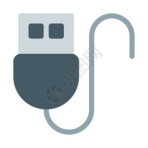 白色背景灰色汽车长USB电缆矢量图图片