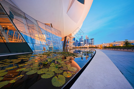 Lotus在新加坡市中心MarinaBay地区蓝天金融和摩大楼图片