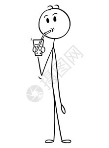 黑白卡通喝饮料的小人矢量插图图片