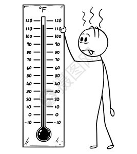 黑白卡通小人精疲力竭温度计表示温度计超高图片