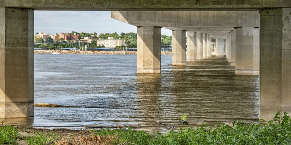 奥尔顿市风景从克拉桥下可以看到密西比河的原状图片