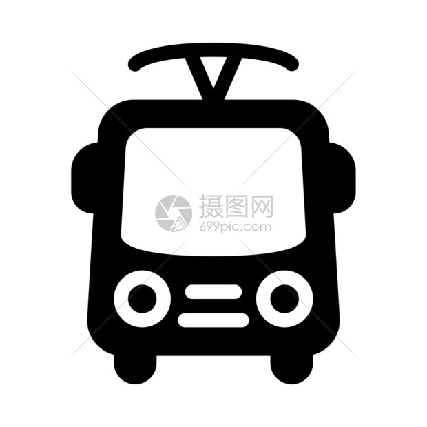 白色背景黑色Trolleybus电力汽车矢量图图片