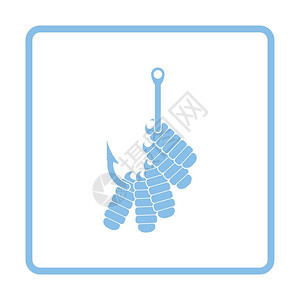 钩子上的蠕虫图标蓝色框架设计矢量插图图片