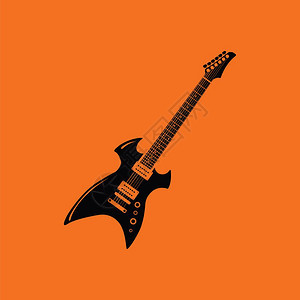 电吉他图标黑色橙背景矢量插图图片