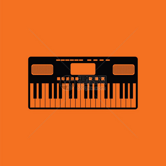 音乐合成器图标橙色背景黑矢量插图图片