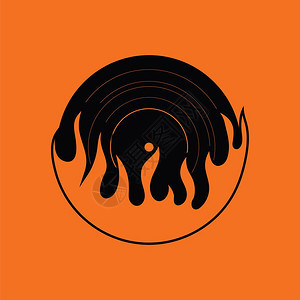 火焰乙烯基图标黑色橙背景矢量插图图片