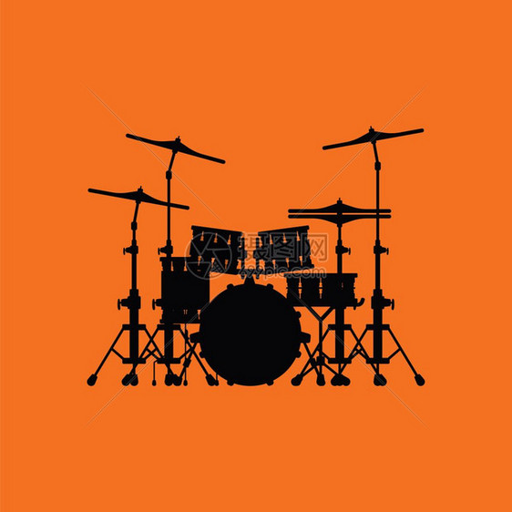 鼓架图标橙色背景黑矢量插图图片