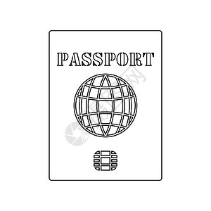 带有芯片的护照图标薄线设计矢量图解图片