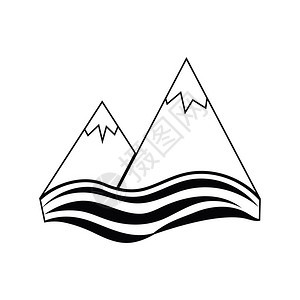 雪峰悬崖的图标薄线设计矢量插图图片