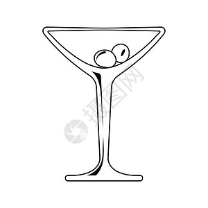 有橄榄的鸡尾酒杯图标细线设计矢量插图图片