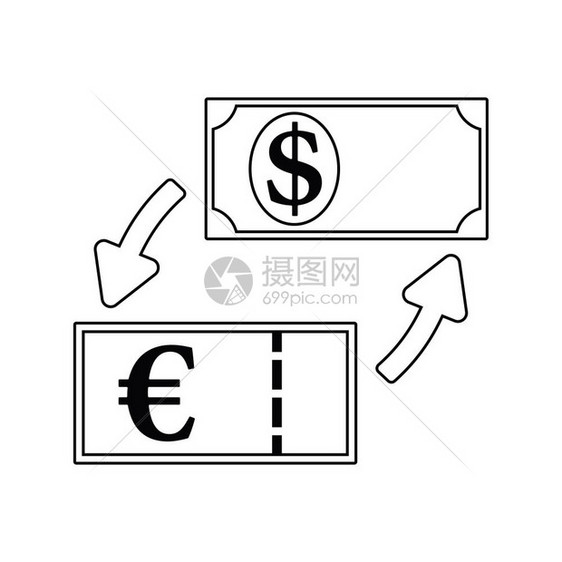 货币美元和欧汇率图标细线设计矢量图示图片