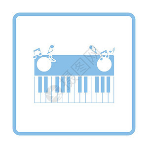 钢琴键盘图标蓝框设计矢量插图图片
