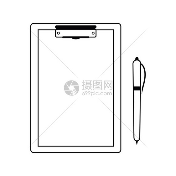 平板和笔的图标细线设计矢量插图图片