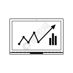 带有图表的笔记本电脑图标细线设计矢量插图图片