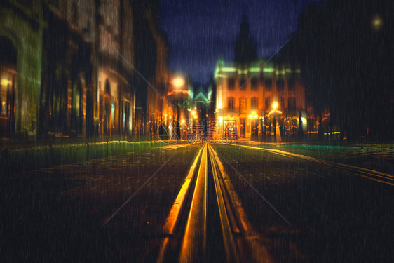 雨夜里的欧洲旧城图片
