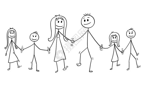 亚特兰斯蒂父母和孩子手牵手走路插画